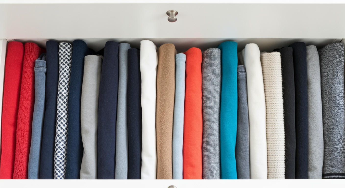 Folded clothes in drawer