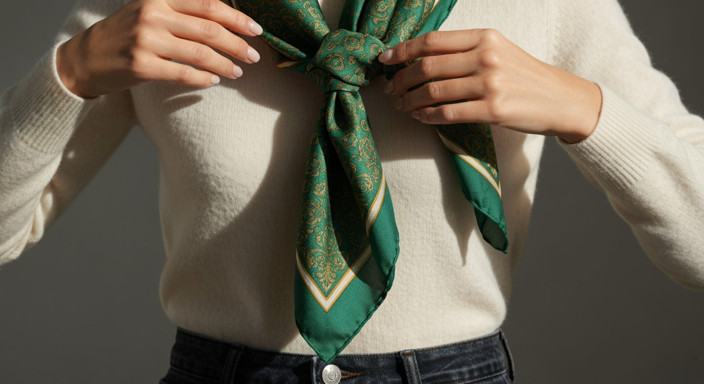 Woman adjusting a scarf