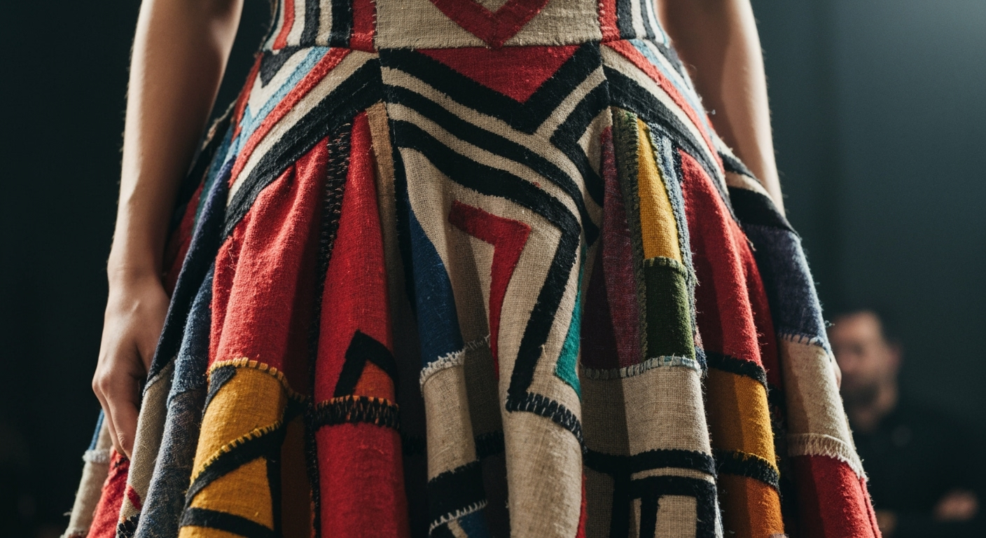 Upcycled fabric garment with patchwork.